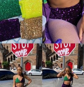 Customer photo review of Emerald Green Sequins on Velvet