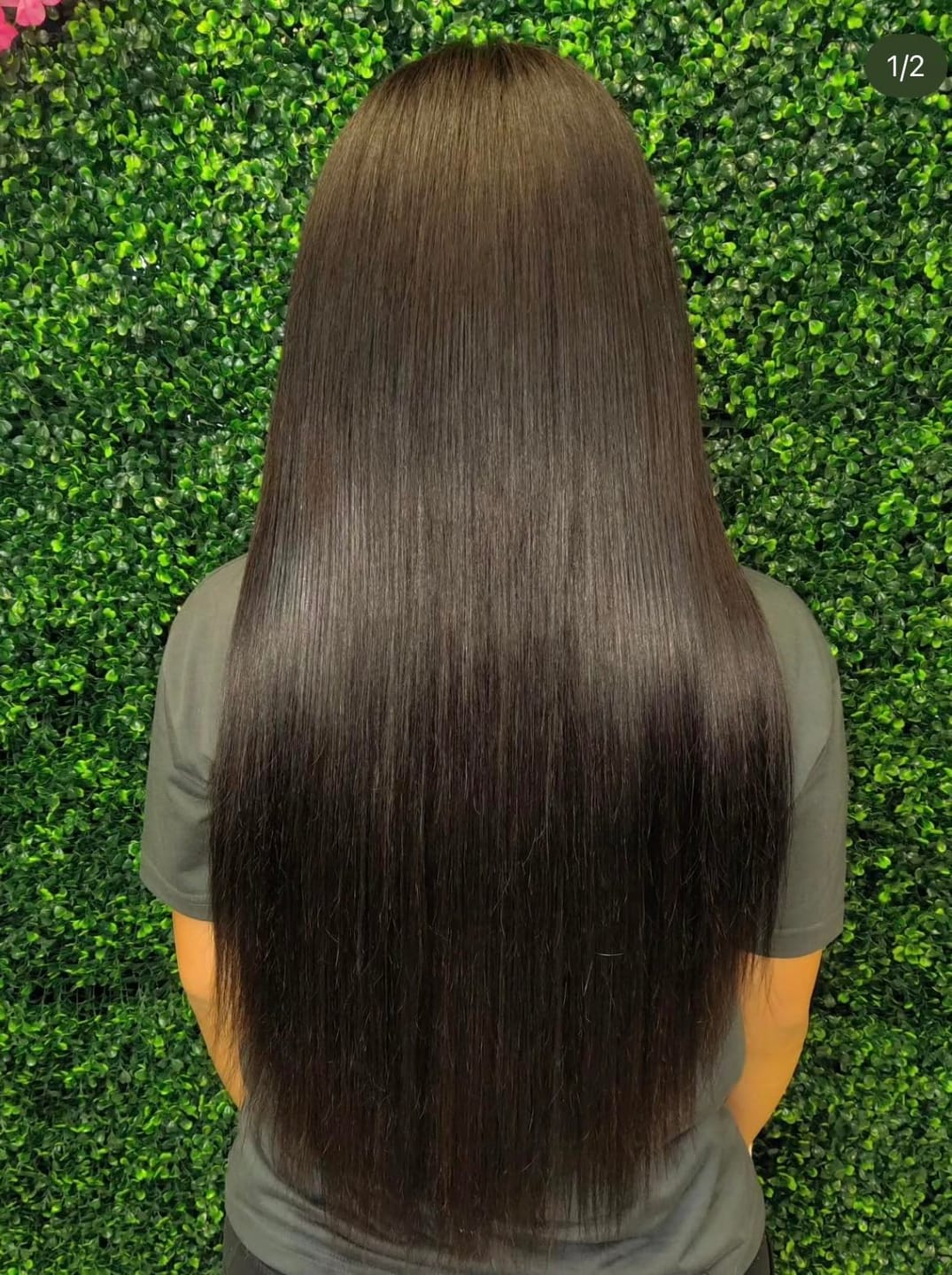 Customer photo review of Full Shine Best Genius Weft Hair Extensions 100% Virgin Hair Extensions Darkest Brown (#2)