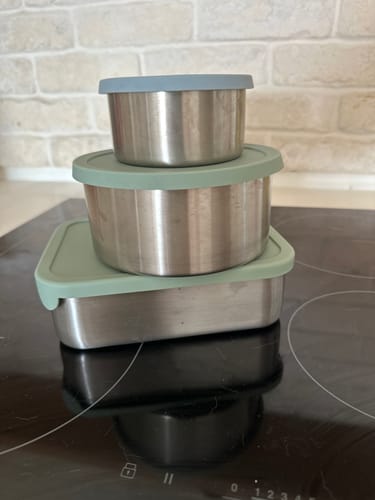 Customer photo review of סט של 3 קופסאות מנירוסטה בגווני כחול עם מכסה סיליקון