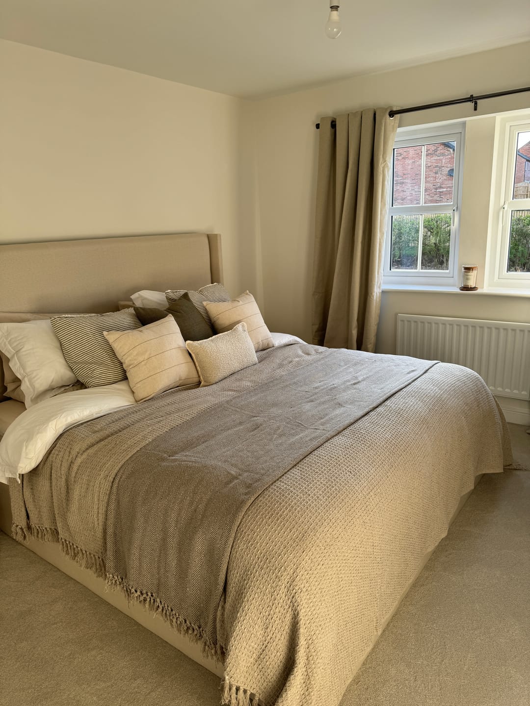 Customer photo review of Venus Linen cream winged bed Ottoman – high headboard, tall headboard, cream bed