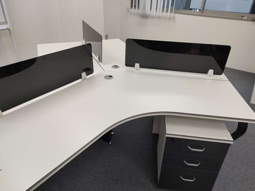 Customer photo review of Modern and Minimal Efficient 3 Person Office Desk
