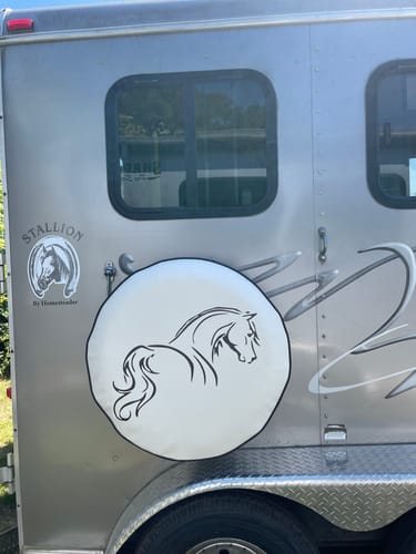 Customer photo review of Silhouette of a Horse Spare Tire Cover Design for Jeep, Campers, Trailers, RV, Broncos & More