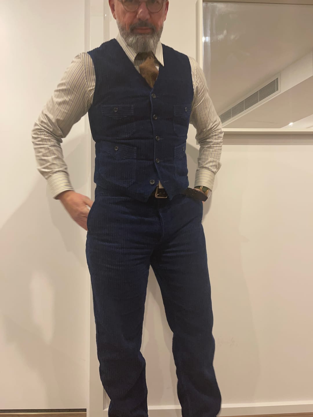 Customer photo review of 1920s Indigo Corduroy Work Pants