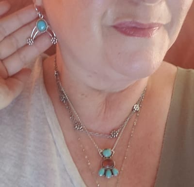 Customer photo review of Gorgeous Natural Turquoise and Sterling Silver  Dangles Signed Nizhoni