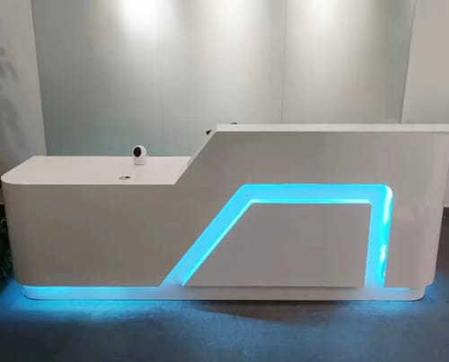 Customer photo review of Lacquered Curved Company Reception Desk
