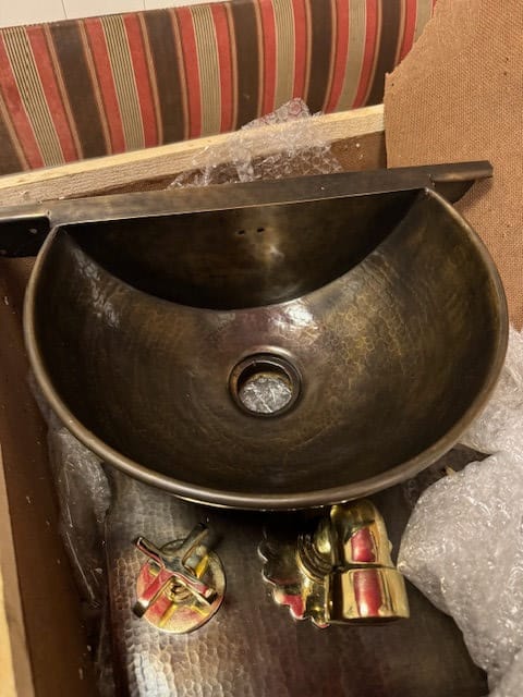 Customer photo review of Antique Brass Wall Mount Sink With Brass Mixer Faucet