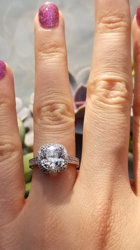 Customer photo review of Halo Cushion Cut CZ Ring in Sterling Silver