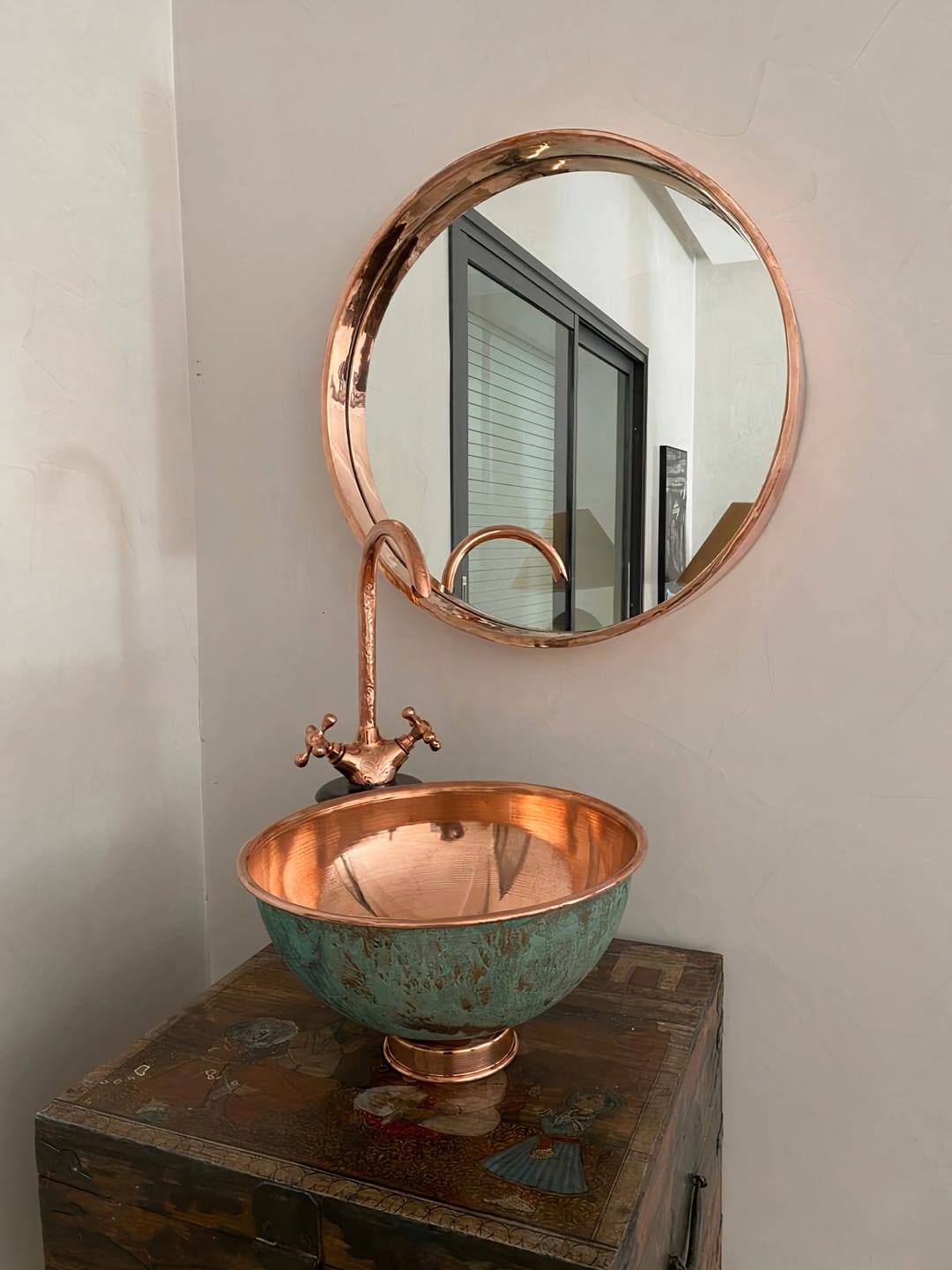 Customer photo review of Wash Basin Bathroom Sink, Green Patina Round Copper Vessel Sink