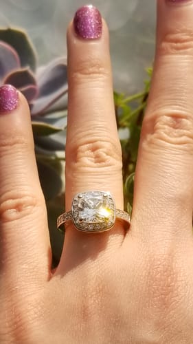 Customer photo review of Halo Cushion Cut CZ Ring in Sterling Silver