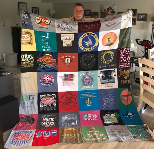 T-shirt quilt with music, family themes by ryland from FL