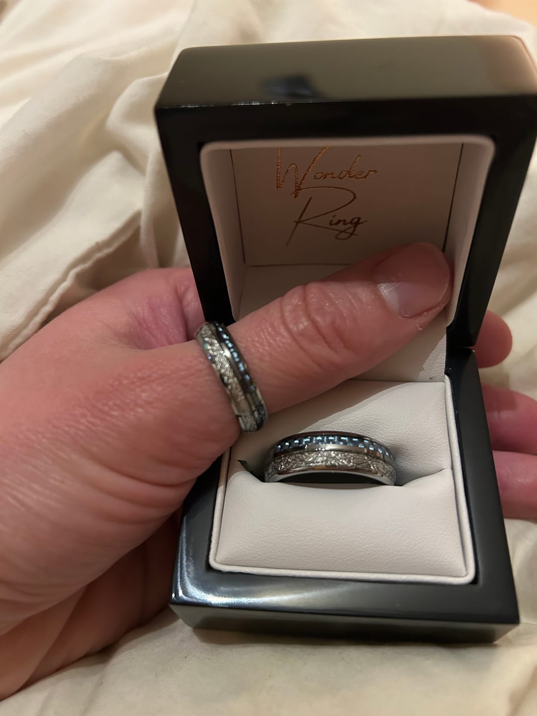 Customer photo review of The Steely Blue Wonder Ring Set