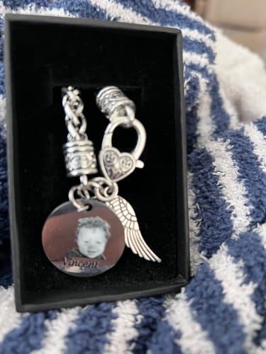 Customer photo review of Personalized I'm Always With You Wings Memorial Antique Silver Bracelet