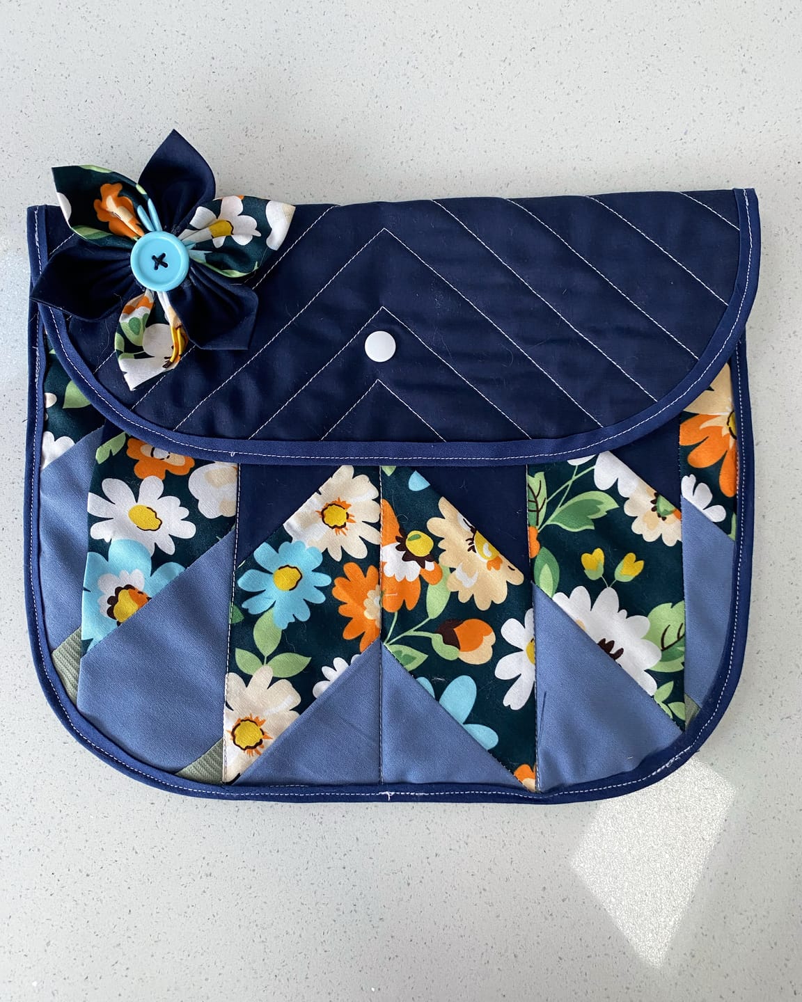 Customer photo review of Blue, Orange and White Floral on Navy Cotton Poplin Fabric