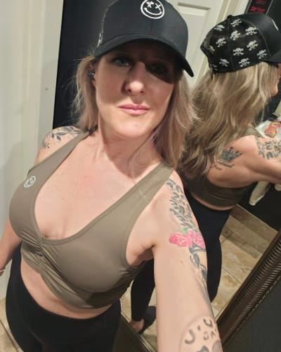 Customer photo review of Salty Savage Ladies “OG Smile” Cinched Racerback Sports Bra