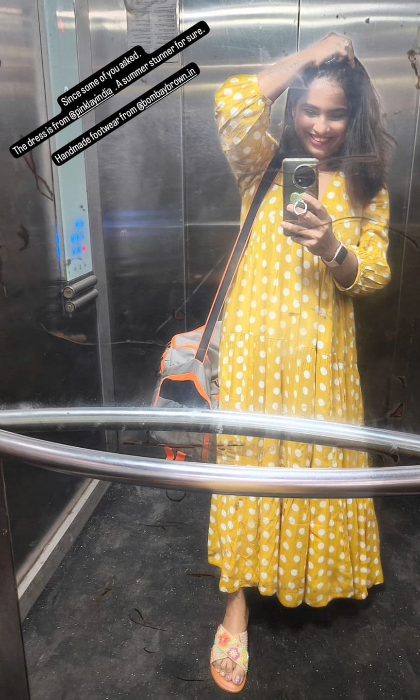 Customer photo review of Bonjour Yellow Polka Modal Maxi Dress