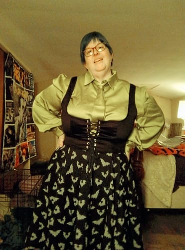 Customer photo review of Bowie Blouse w/Matching Tie in Lime Charmeuse