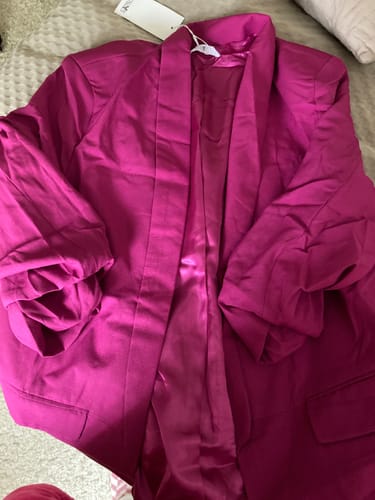 Customer photo review of Josie Fuchsia Gathered Sleeve Blazer