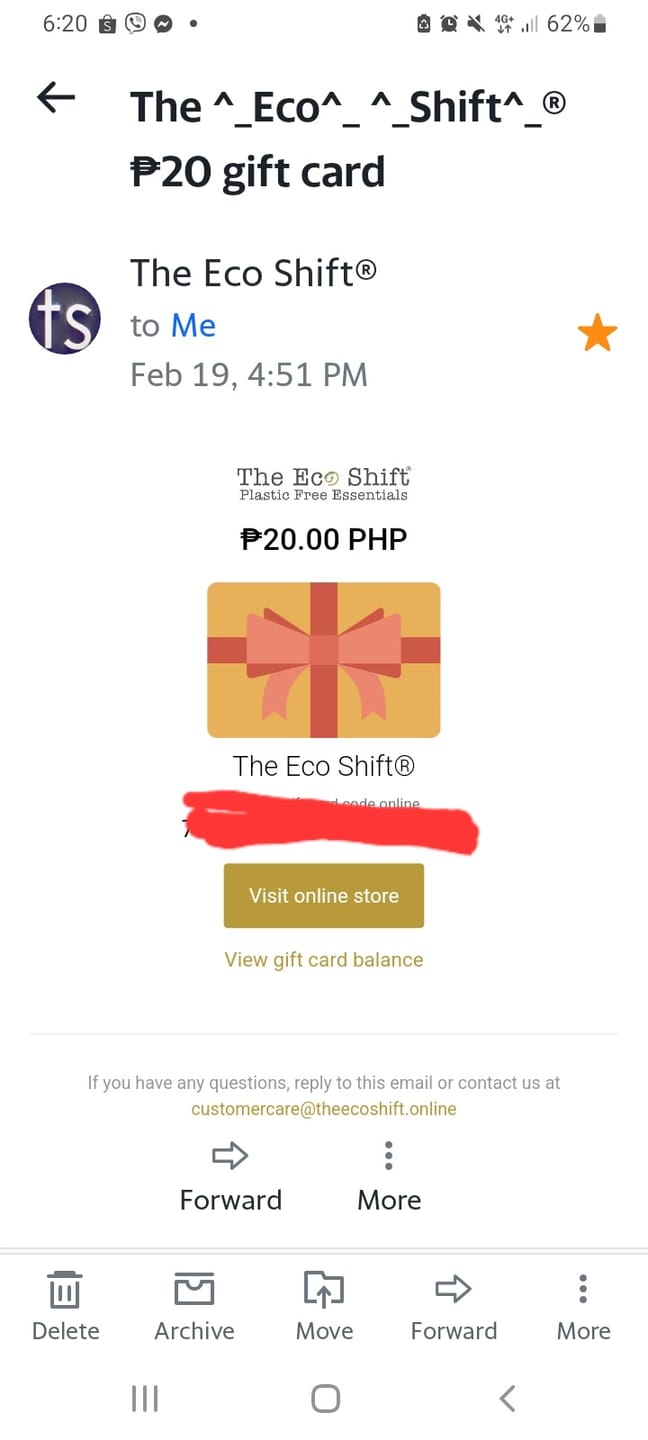 Customer photo review of The Eco Shift Gift Card