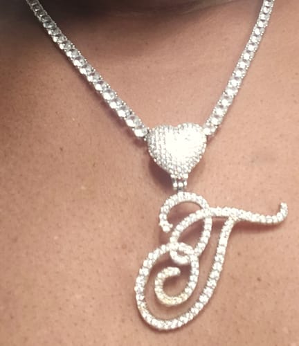 Customer photo review of CURSIVE HEART INITIAL NECKLACE(Ships Same Day)