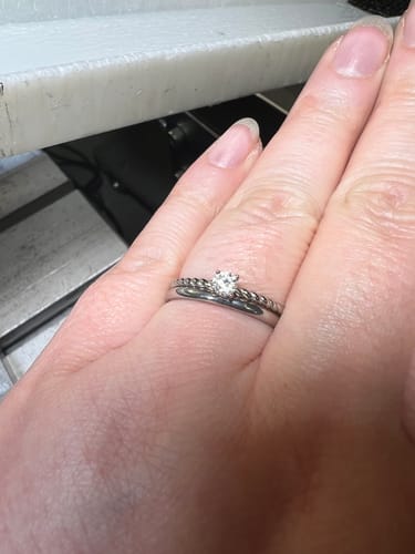 Customer photo review of Minimal Stackable Solitaire Ring