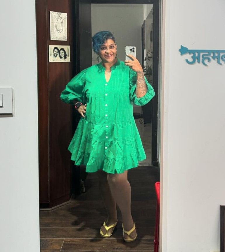 Customer photo review of Anna Forest Green Cotton Midi Dress