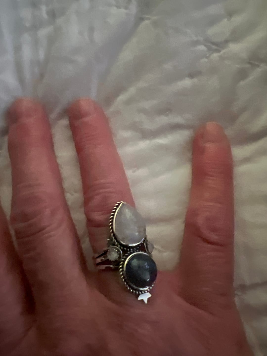 Customer photo review of Celestial Moonstone and Labradorite Silver Ring