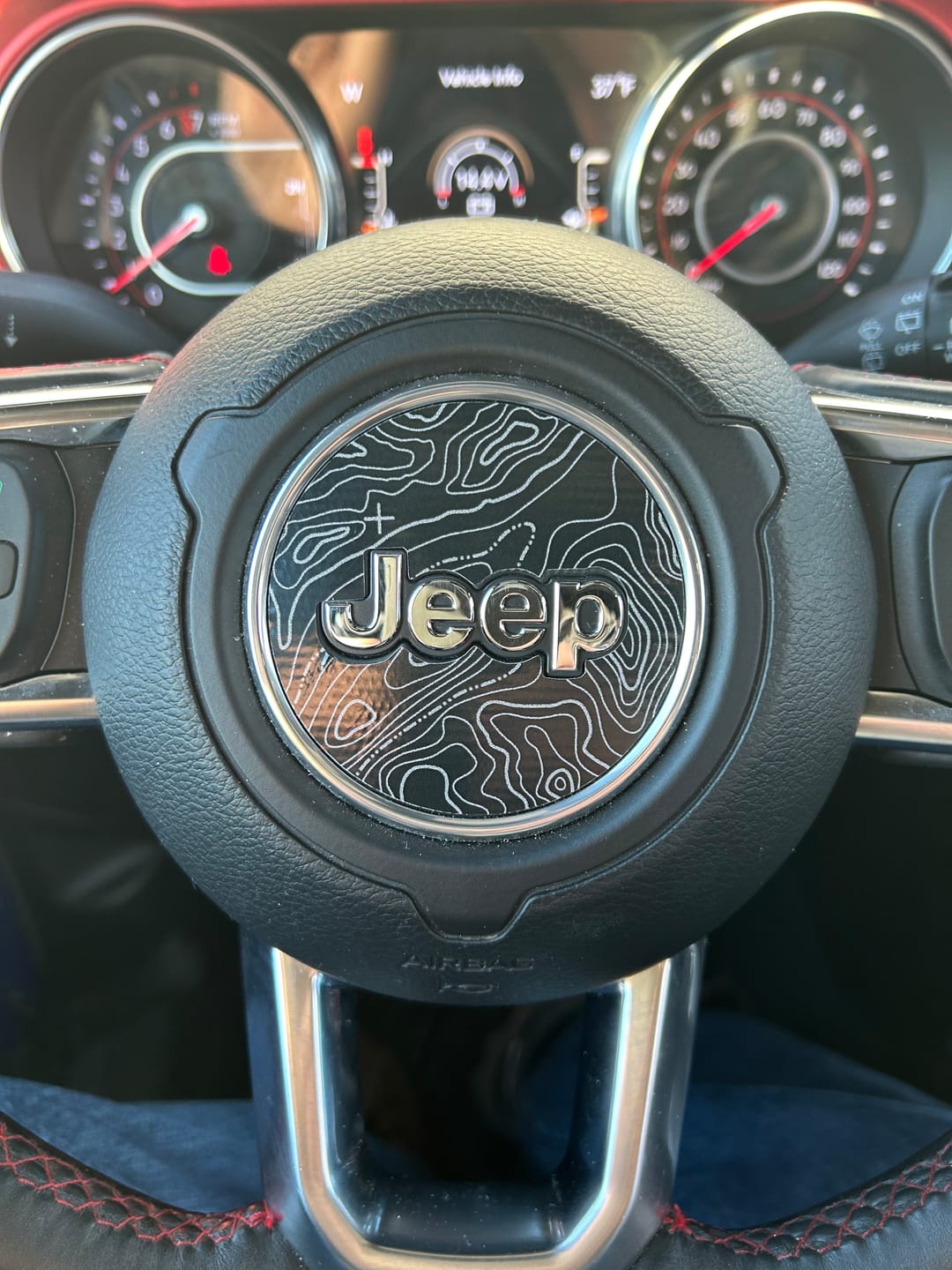 Customer photo review of Topographical Map Print Steering Wheel Decal for Jeep