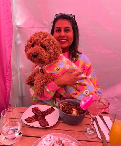 Customer photo review of Candy Courn Dog Sweater