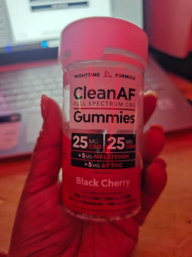 Customer photo review of Deep Sleep Gummies with THC + CBD + CBN + Melatonin - Black Cherry