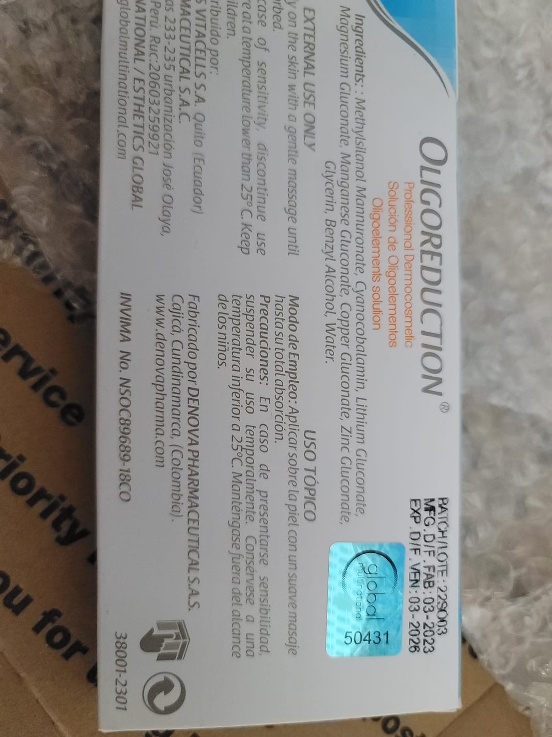 Customer photo review of Oligoreduction - Complejo Regulador de Peso de Minerales Traza y Ácido Tióctico - 10Amp x 2ml