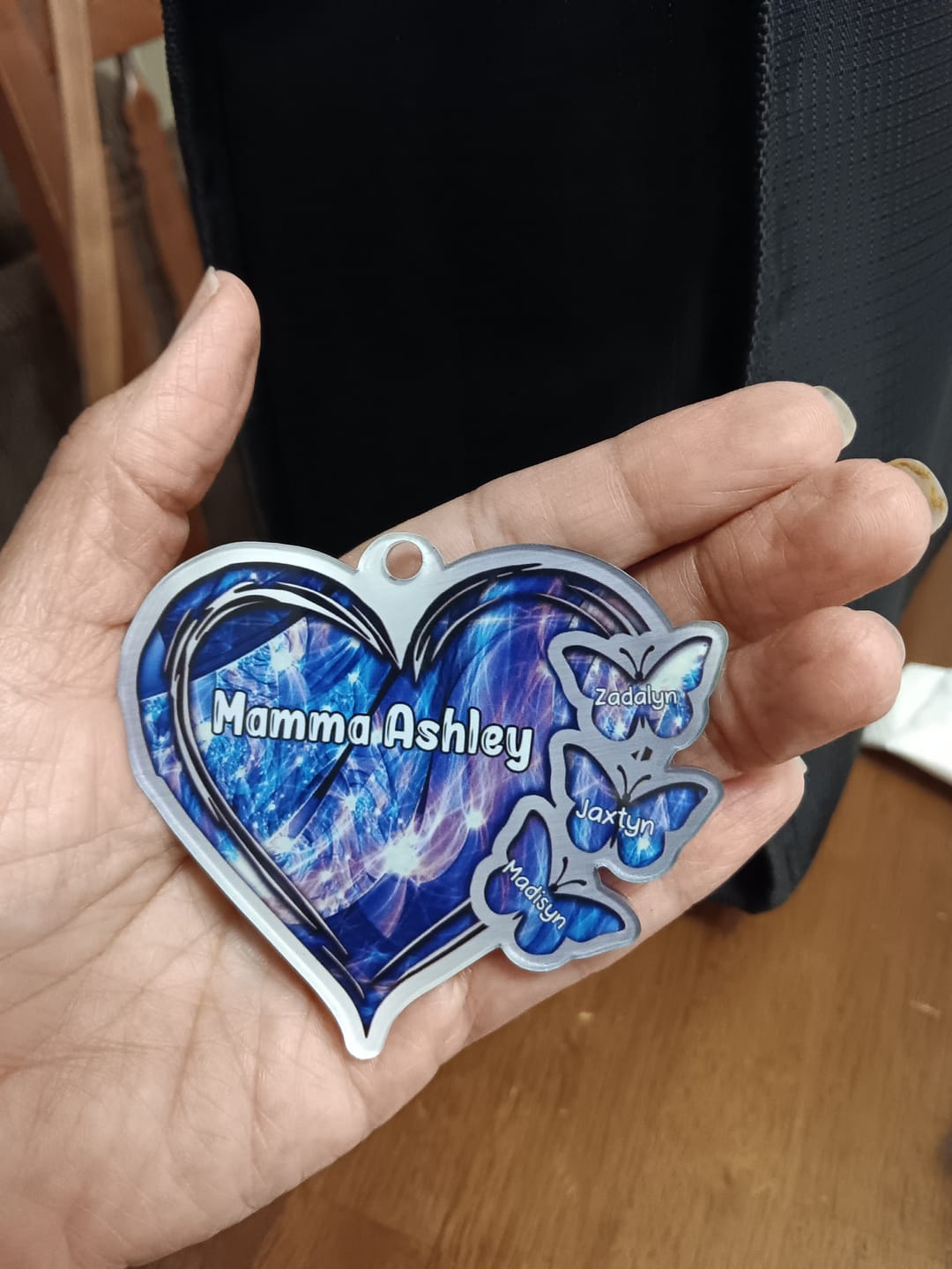 Customer photo review of Sparkling Grandma- Mom Heart Butterfly Kids, Multi Colors Personalized Ornament