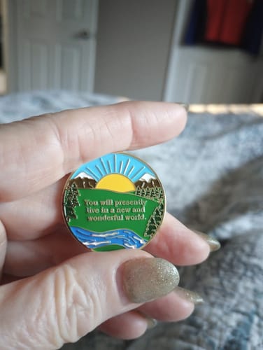 Customer photo review of 1 to 65 Year Sobriety Mint Winding River Gold Plated AA Recovery Medallion/Chip/Coin