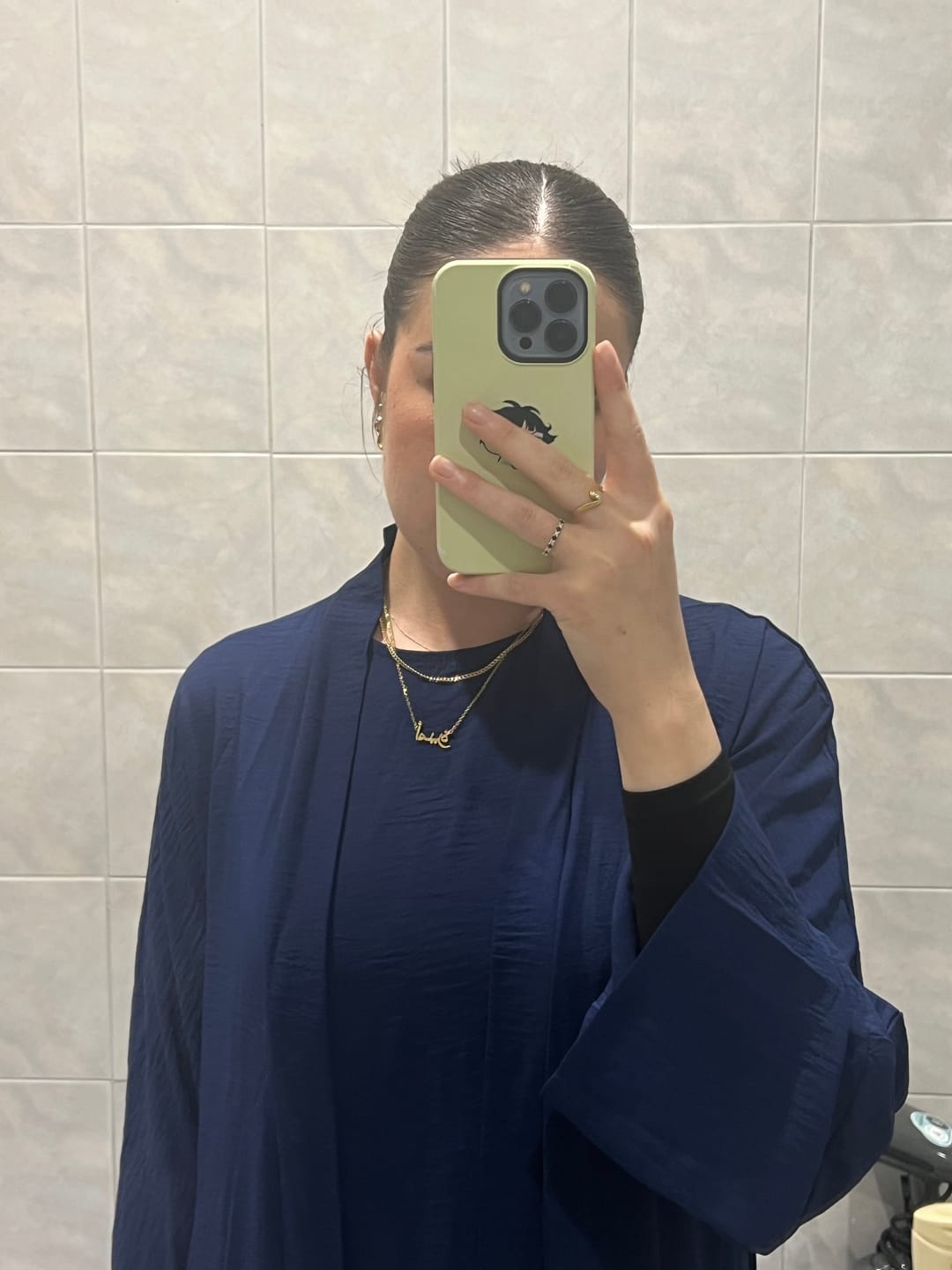 Customer photo review of 4 Piece Crinkle Abaya Set - Navy