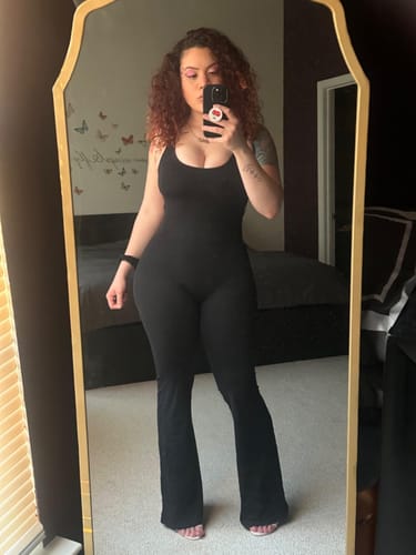 Customer photo review of Elodie V-Back Flared Jumpsuit