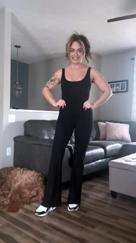 Customer photo review of Elodie V-Back Flared Jumpsuit