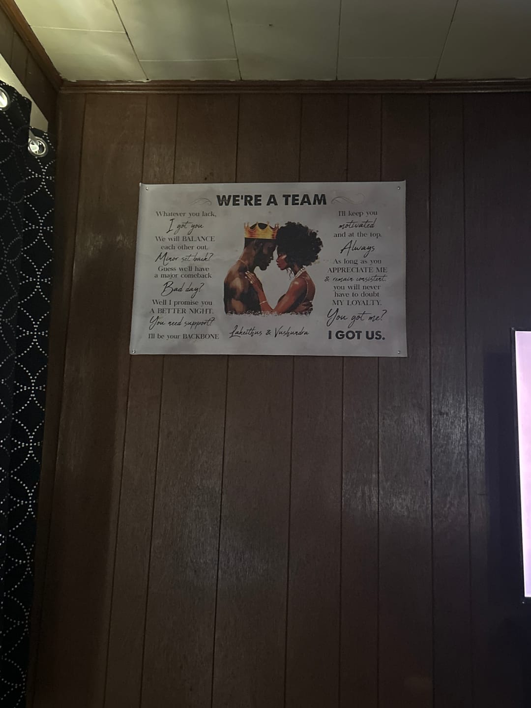 Customer photo review of We're A Team I Got Us Black African Couple - Personalized Wrapped Poster