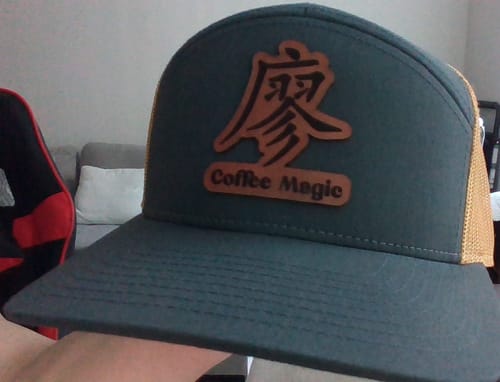 Customer photo review of Flat Bill Seven-Panel Leather Patch Hat - Richardson 168