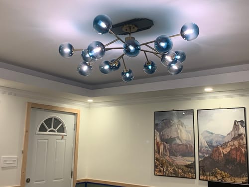 Customer photo review of 15-Light Branch Blue Glass Globe Bubble Chandelier