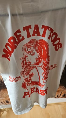 Customer photo review of More Tattoos please - Heavy Oversized Backprint Shirt