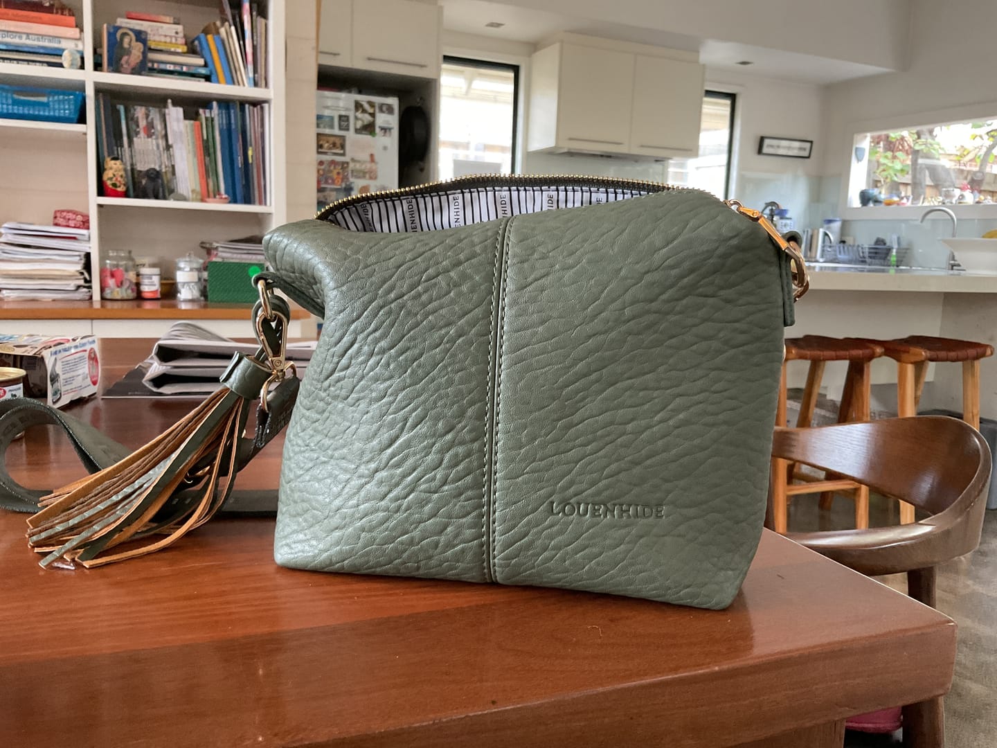 Customer photo review of Kasey Textured Crossbody Bag with Logo Strap