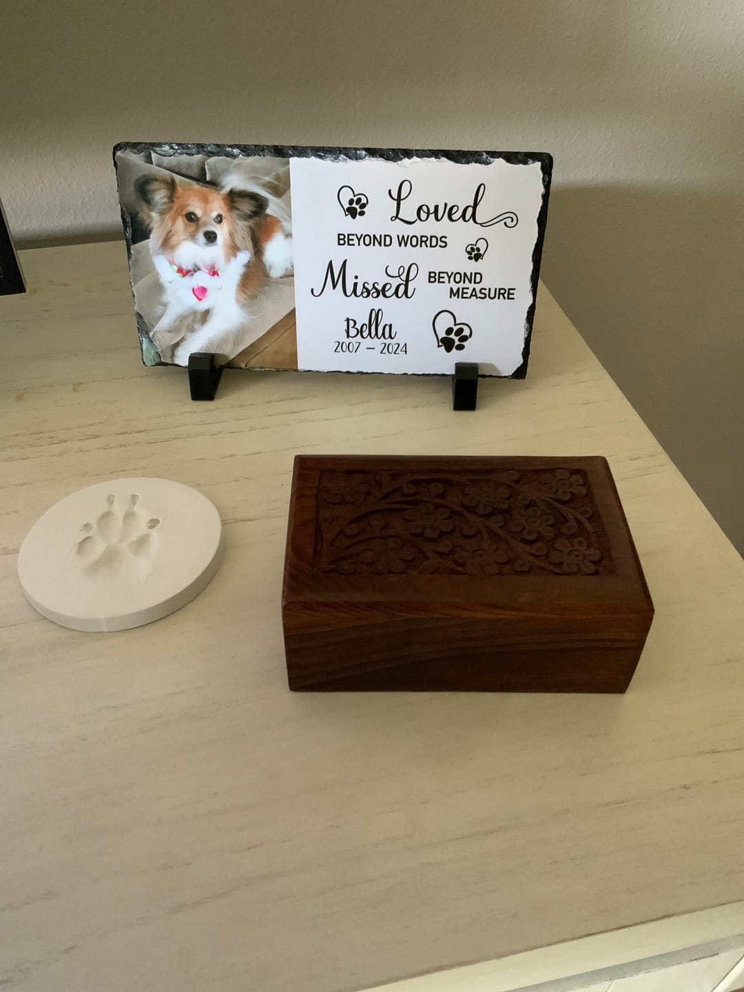 Customer photo review of Personalized Dog Memorial Plaque   Loved Beyond Words Missed Beyond Measure  Personalized Picture Keepsake