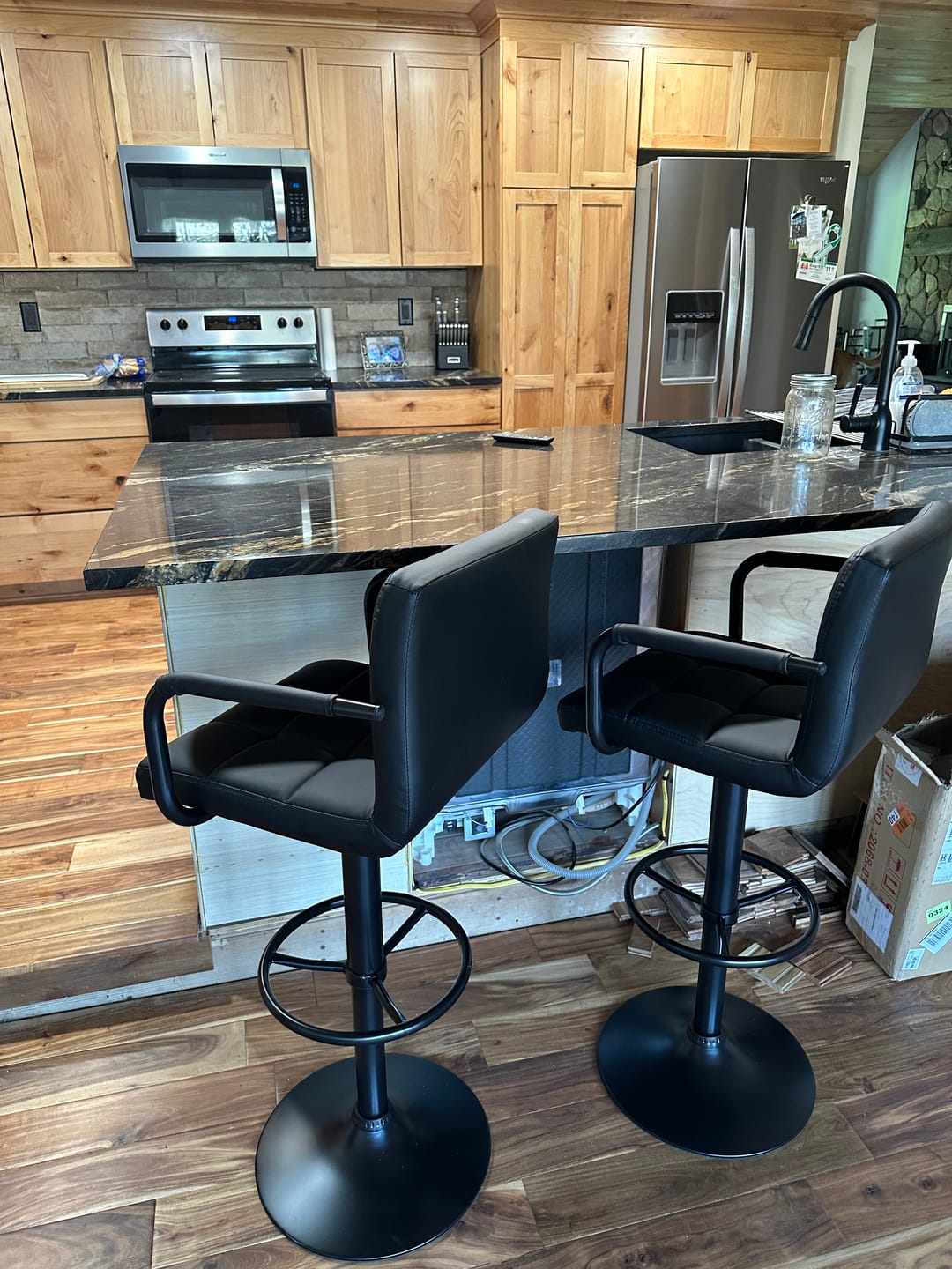 Customer photo review of Adjustable Square Bar Stools with Arm Rest (Set of 2)