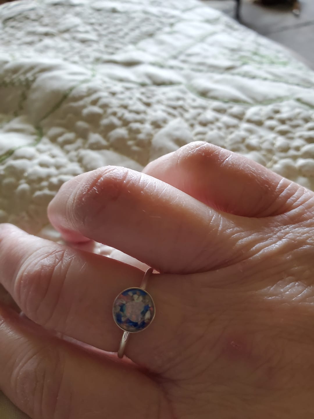 Customer photo review of Opal Heart Ring with Cremation Ashes