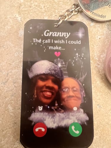Customer photo review of Personalized The Call I Wish I Could Make Memorial Keychain