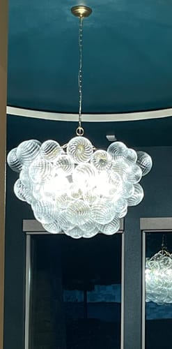 Customer photo review of Brass Cluster Ribbed Glass Globe Bubble Chandelier