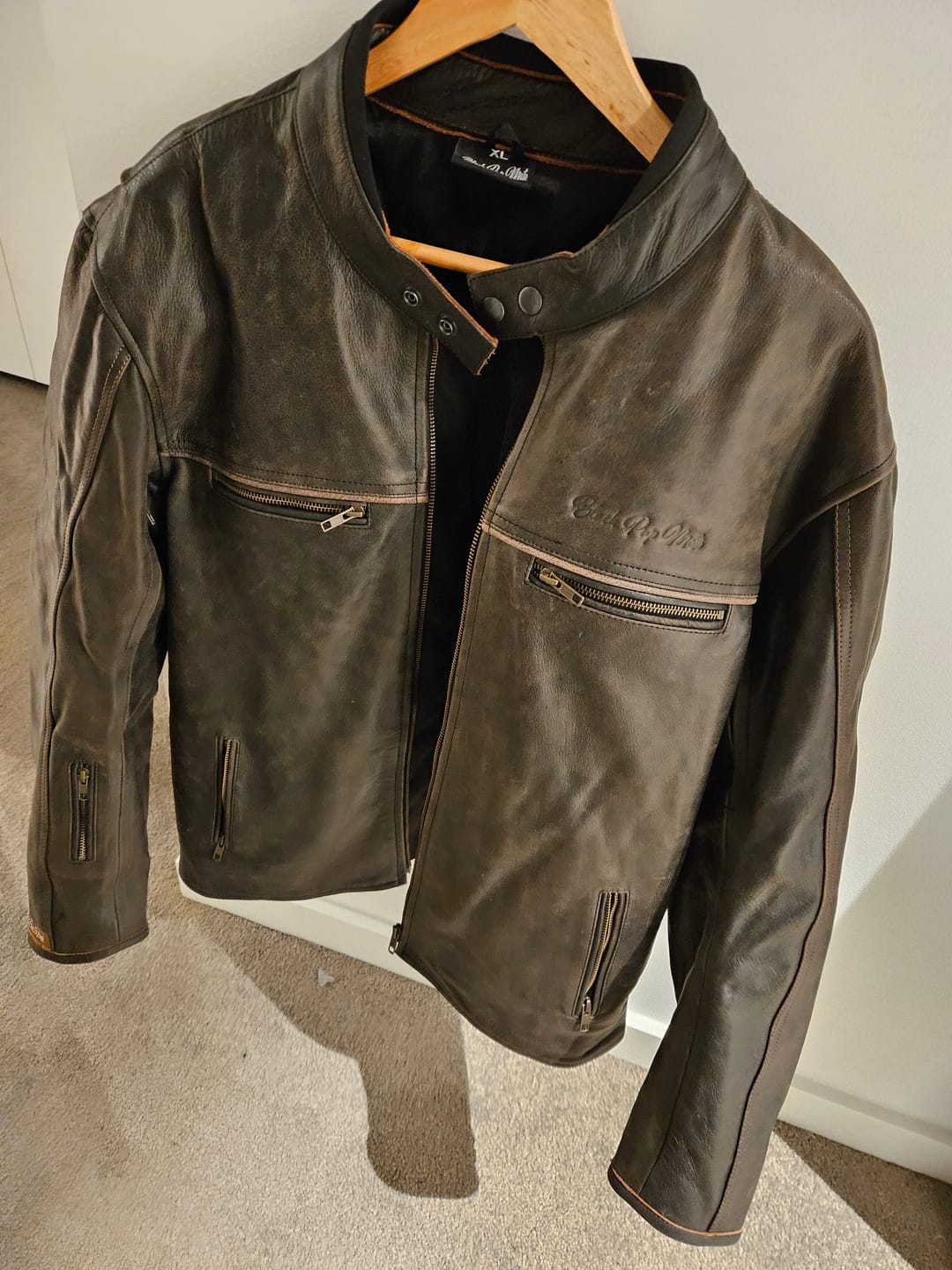 Customer photo review of 'The Rumbler' | Distressed Charcoal Brown Leather | Classic Leather Motorbike Jacket