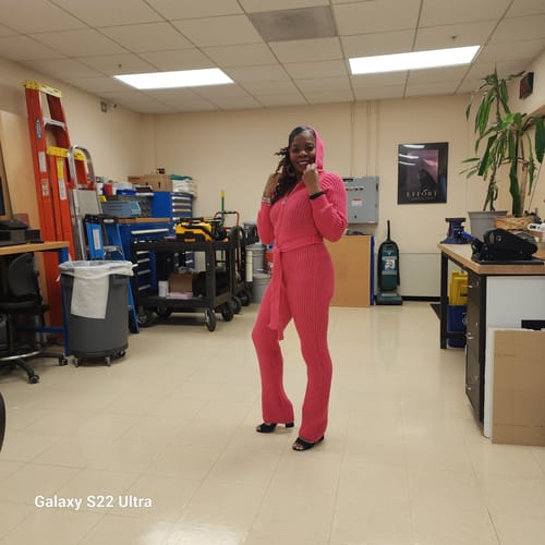 Customer photo review of Straight Knit Hooded Jumpsuit