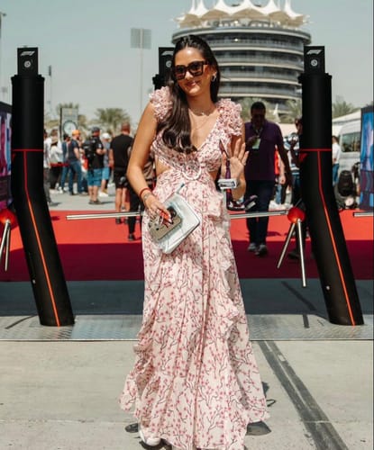 Customer photo review of Lost in The Melody Chiffon Printed Flutter Sleeve Cutout Back Lace-up Maxi Dress