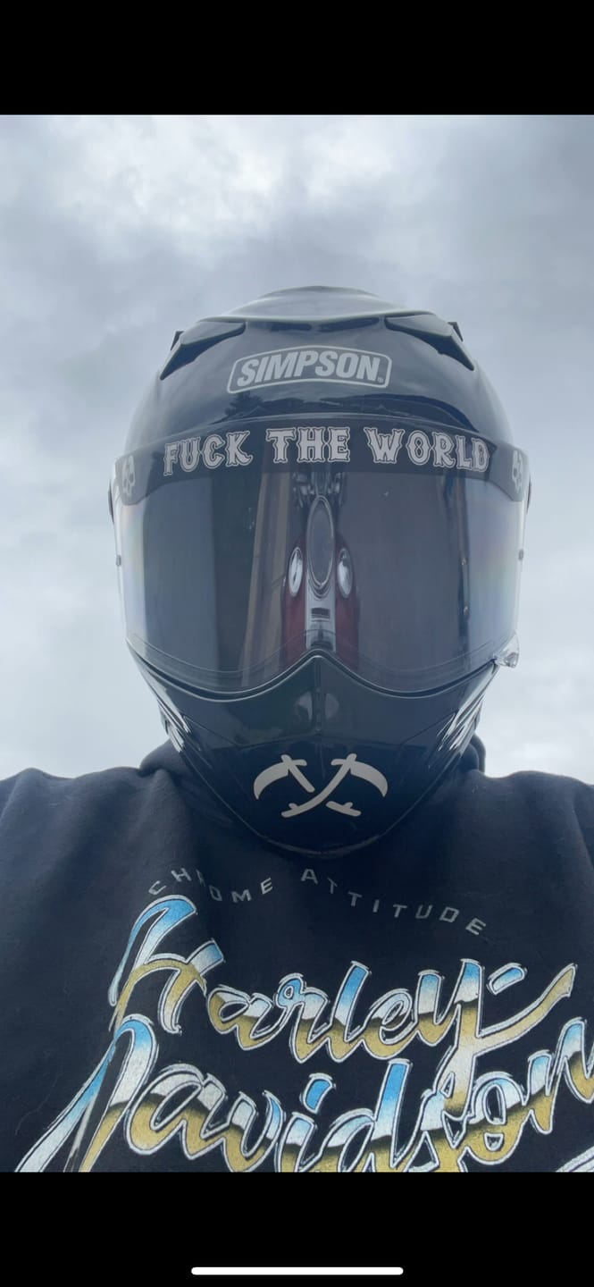Customer photo review of FUCK THE WORLD HELMET VISOR