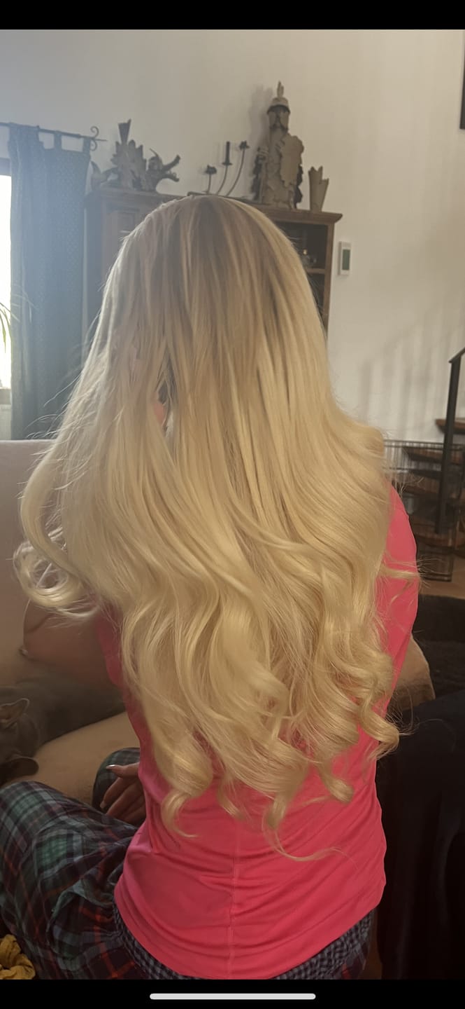Customer photo review of Nano Ring Extensions Human Hair Nano Beads Hair Platinum Blonde #60A |Youngsee